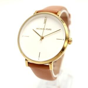 Michael Kors Jayne Watch Womens 38mm Silver Diamond Dial Leather w New Battery